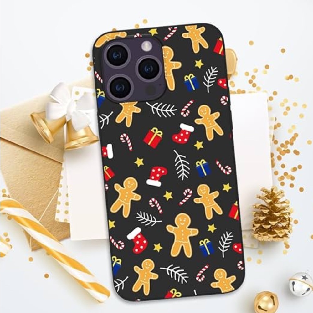 Festive Gingerbread Pattern iPhone Case - Black